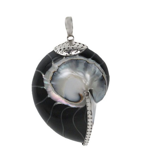 Black Shell Pendant, Sterling Silver